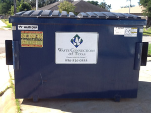 Image of 4-yard front-end loading commercial dumpster.